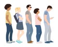 Full length of cartoon people standing queue Royalty Free Stock Photo