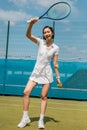 full length, cheerful woman in sportswear Royalty Free Stock Photo