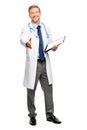 Full length of confident young doctor on white background Royalty Free Stock Photo