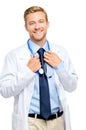 Full length of confident young doctor on white background Royalty Free Stock Photo