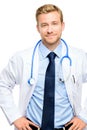 Full length of confident young doctor on white background Royalty Free Stock Photo