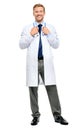 Full length of confident young doctor on white background Royalty Free Stock Photo