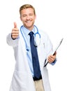 Full length of confident young doctor on white background Royalty Free Stock Photo