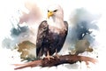 Full length cute bald eagle in watercolor illustration