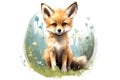 Full length cute coyote in watercolor illustration