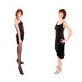 Full length fashion portraits of two beautiful young women in black dress