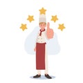 Full length female chef or baker with thumbs up five stars . vector cartoon illustration Royalty Free Stock Photo