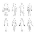 Full length front, back human outlined silhouette set Royalty Free Stock Photo