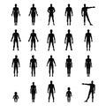 Full length front, back human silhouette set with marked body