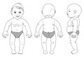 Full length front, side, back view standing, lying baby Royalty Free Stock Photo