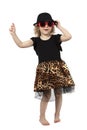 Full length funny little girl in a black hat Royalty Free Stock Photo