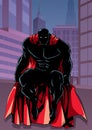 Superhero Sitting in City Silhouette