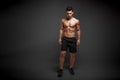 Full length image of a strong athletic man showing muscular body and sixpack abs isolated black background. Royalty Free Stock Photo