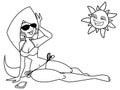 Beach Girl Sitting Line Art