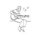 Full length of male guitarist sitting and playing acoustic guitar illustration vector hand drawn isolated on white background line Royalty Free Stock Photo