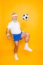 Full length of modern cool funny competetive pensioner, leader, Royalty Free Stock Photo