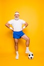 Full length of modern cool funny competetive pensioner, leader, Royalty Free Stock Photo