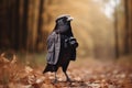 Full length photo portrait of happy crow wearing travel clothes on vacation, c created with Generative AI technology