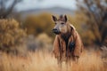 Full length photo portrait of happy warthog wearing travel clothes on vacation, created with Generative AI technology