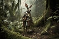 a hare dressed as a conquistador, concept of Whimsical animal costume, created with Generative AI technology