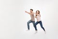 Full-length picture of couple man and woman with excitement on f Royalty Free Stock Photo