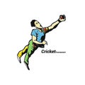 Full length of player diving to catch ball vector illustration.