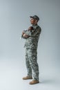 full length of pleased army serviceman