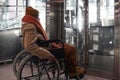 African American Wheelchair User Waiting for Elevator Royalty Free Stock Photo