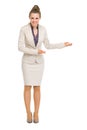 Full length portrait of business woman inviting Royalty Free Stock Photo