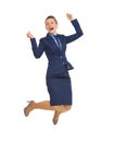 Full length portrait of business woman jumping Royalty Free Stock Photo