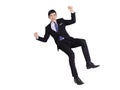 Full length portrait of a businessman jumping. Businessman celebrating success isolated on white background Royalty Free Stock Photo