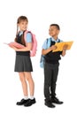 Full length portrait of cute children in school uniform Royalty Free Stock Photo