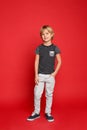 Full length portrait of cute little boy on background Royalty Free Stock Photo