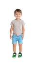 Full length portrait of cute little boy on white Royalty Free Stock Photo