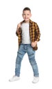 Full length portrait of cute little boy on background Royalty Free Stock Photo