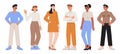 Full length portrait of diverse business people stand together vector flat illustration. Group of young man and woman Royalty Free Stock Photo