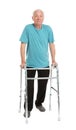 Full length portrait of elderly man using walking frame Royalty Free Stock Photo