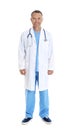 Full length portrait of experienced doctor in uniform on white background Royalty Free Stock Photo