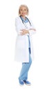 Full length portrait of female doctor isolated. Medical staff Royalty Free Stock Photo