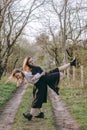 Full length portrait, the girl holds another girl on her back, Having fun together, positive emotions, bright colors. two Royalty Free Stock Photo