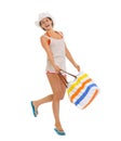 Full length portrait of happy beach woman jumping Royalty Free Stock Photo