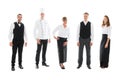 Happy Restaurant Staff Standing Over White Background