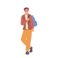 Full-length portrait of happy young teenage male student character ready for education and study Royalty Free Stock Photo