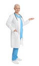 Full length portrait of mature doctor on background Royalty Free Stock Photo