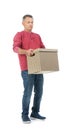 Full length portrait of mature man carrying carton box Royalty Free Stock Photo