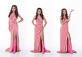 Full length Portrait 20s Asian Beautiful woman wear Pink long ball evening Gown for gala dinner Royalty Free Stock Photo