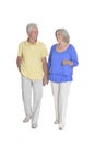 Full length portrait of senior couple holding hands isolated on white background Royalty Free Stock Photo