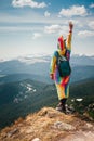 Feel freedom concept in mountains, woman traveling in a unicorn Royalty Free Stock Photo