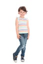 Full length portrait of shy little girl in casual outfit Royalty Free Stock Photo