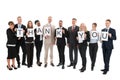 Portrait Of Smiling Business Team Holding Thank You Sign Royalty Free Stock Photo